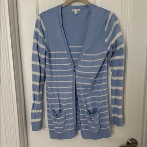 GAP Light Blue and White Striped Cardigan